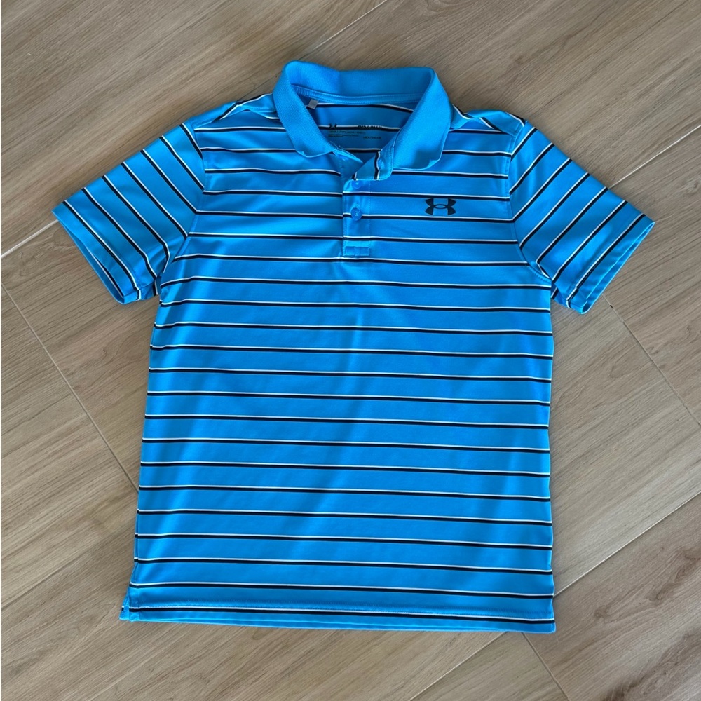 Under Armour Kids Polo in Blue with White Stripes